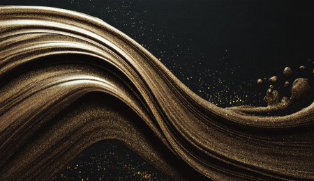 Swirling, textured gold abstract with glitter against a dark backgroundの素材