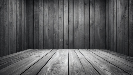 Monochromatic wooden box with vertical walls and a horizontal floor, lit from aboveの素材