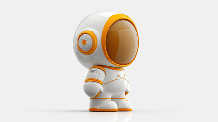 A cartoon astronaut figure is depicted in a side view against a clean, bright background. The character is rendered in smooth white and orange tones, featuring rounded shapes and a minimalistic design. This image may be suitable for various uses, including educational materials and commercial projects.の素材