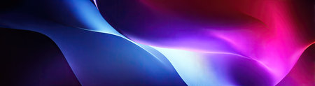 An abstract composition depicts flowing forms in a gradient of colors. The visual features include curves in shades of blue, purple, and pink. The style suggests a modern digital creation. Suitable for diverse applications, this imagery may serve well in graphic design, website backgrounds, and presentation elements.の素材
