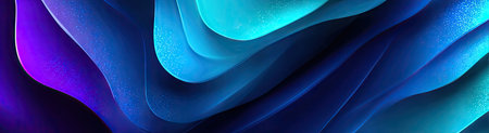 This abstract image features fluid, layered waves rendered in a gradient of blues and purples. The composition emphasizes curves and motion. The artistic style and color palette suggest a modern aesthetic, suitable for design, decoration, or as a backdrop for various creative applications.の素材