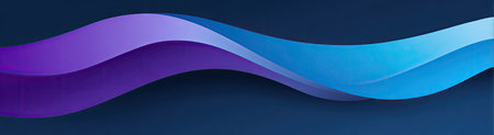 This image presents abstract wavy lines in various shades of purple and blue, set against a dark blue backdrop. The composition utilizes fluid forms and color gradients, creating a dynamic visual. It may be suitable for use as a background, header, or decorative element in diverse applications, including digital design.の素材