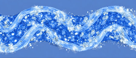 A digitally rendered abstract design presents flowing wave patterns in shades of blue and white. The artwork showcases dynamic movement with textured layers and highlights, set against a light blue background. Suitable for various visual projects, it offers potential applications in design and decorative contexts.の素材