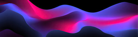 This image presents an abstract design featuring flowing, wavy forms. The composition showcases a gradient of purple, pink, and dark hues. The design has a smooth, blurred texture with a simple and clean aesthetic. It could be suitable for various commercial applications like website backgrounds, digital art, and graphic design.の素材