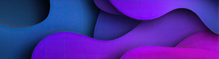 This abstract image presents layered, flowing shapes in shades of blue, purple, and violet. The composition displays a gradient effect, creating a sense of depth and dimension. The visual style suggests a modern and digital aesthetic. Suitable for various design projects, it can be used in different commercial applications.の素材