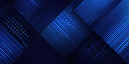 An abstract background features layered geometric shapes in shades of blue. Diagonal lines create a sense of texture and movement against the dark backdrop. The composition employs a digital style with gradients and a play of light and shadow, suitable for various commercial and editorial applications.の素材