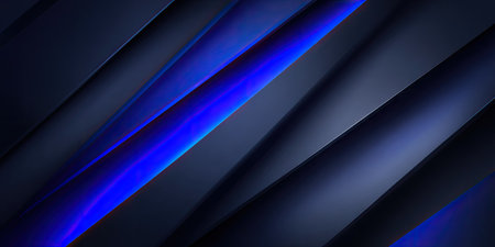 Abstract image features layered stripes in shades of dark blue and black, creating a dynamic composition. A bright blue light highlights one area, adding contrast. The arrangement suggests a sense of depth and potential uses in design, advertising, or visual concepts, in a modern and creative context.の素材