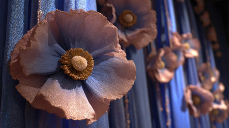 An artistic display showcases multiple flowers crafted from delicate materials. The composition highlights textures and color gradients. Soft lighting enhances the subtle color variations. These decorative elements suggest interior design possibilities. The image could be used for various creative applications.の素材
