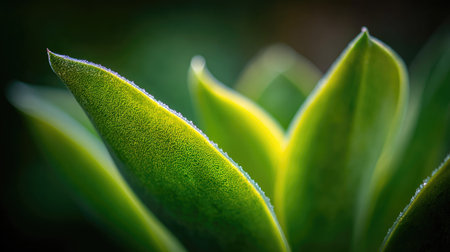 This image showcases a close-up view of several green plant leaves. The leaves display a textured surface with visible veins and edges. The composition is likely in natural light, with a focus on the details and textures of the plant. This image could be used for various design, educational, or commercial projects.の素材