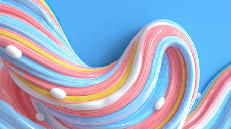 An abstract artwork showcases a colorful, swirling form with smooth curves and light pastel hues. White, blue, pink and yellow blend, creating a dynamic composition against a blue background. The image may be used for commercial purposes, such as in advertising, web design, or decorative art projects.の素材
