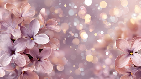 This image showcases lilac flowers in full bloom, with a focus on soft petals and subtle color gradients. A dreamy bokeh effect adds a touch of magic to the scene, set against a blurred purple backdrop. Suitable for various design projects, advertising, and editorial content, the image provides a sense of elegance.の素材