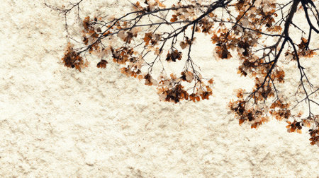 The image presents tree branches adorned with small flowers against a textured backdrop. Soft tones of brown and beige create a serene, watercolor-like style, enhancing the visual appeal. This composition could be used in various design projects, including decorative art or backgrounds for commercial applications.の素材