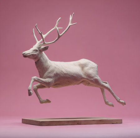 Deer sculpture on a pink background. Minimalistic design.の素材
