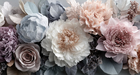 Flowers background. Beautiful bouquet of flowers in pastel colors.の素材