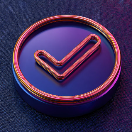 Approved symbol on dark blue background. 3D illustration.の素材