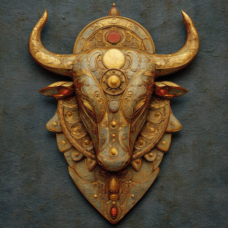 Golden bull head on a textured background. Symbol of 2021.の素材