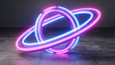 Neon ring. 3D rendering. Neon ring. Glowing ring.の素材