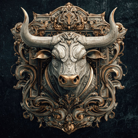 Luxury metal bull head on grunge background. 3d renderingの素材