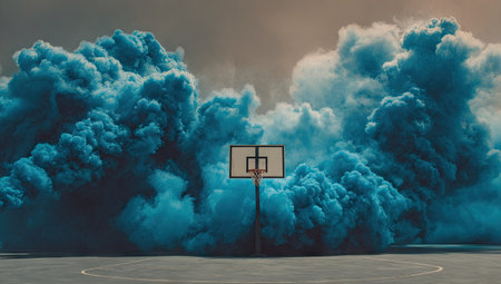 Basketball hoop in the smoke. 3d illustration. Elements of this image furnished by NASAの素材