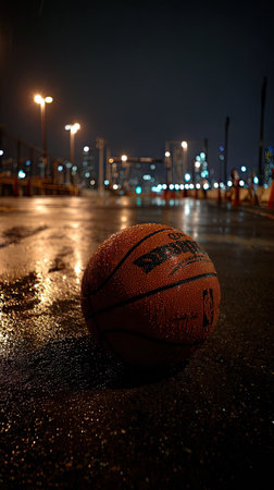 Basketball ball on the street in the evening. Selective focus.の素材
