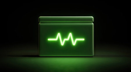 Neon glowing green cardiogram on dark background. 3D renderingの素材