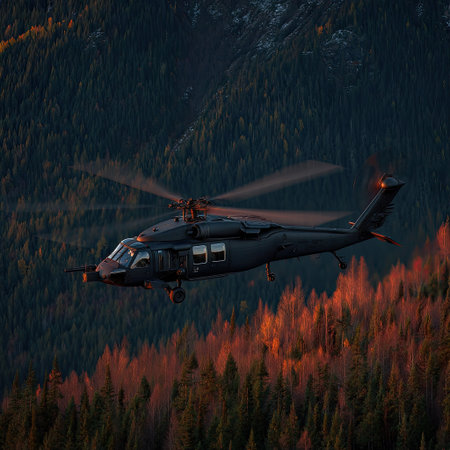 Helicopter in the mountains. 3D render. Clip art.の素材