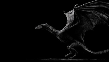 3D rendering of a fantasy dragon isolated on a black background.の素材