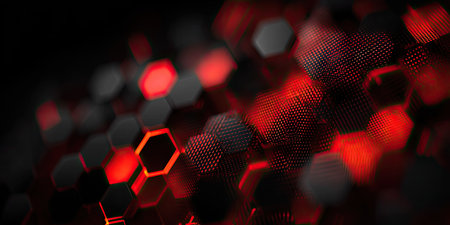 3d rendering of abstract background with hexagons in red and black colorsの素材