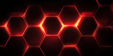 3d rendering of abstract hexagon background with neon glowing lines.の素材