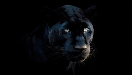 Portrait of a black panther on a black background. 3d renderingの素材