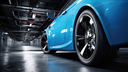 Blue sport car in a parking lot. 3d rendering image.の素材