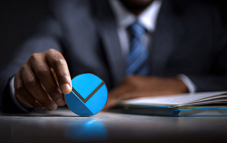 Close up of businessman hand holding check mark icon. Business concept.の素材