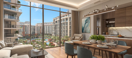 3d rendering of a modern living room in a penthouse.の素材