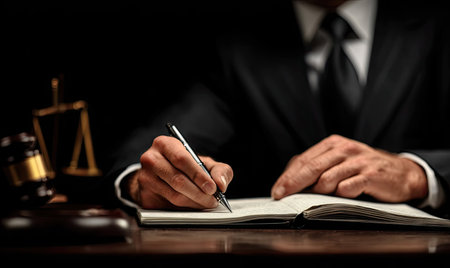 Male lawyer working with contract papers. Law and Legal services concept.の素材
