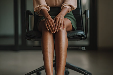 cropped view of african american woman sitting in office chairの素材