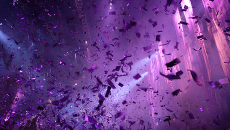 Flying confetti from the ceiling in a night club. Abstract backgroundの素材