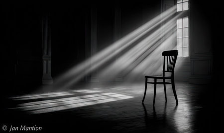 Lonely chair in an empty room with a spotlight on itの素材