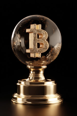 Bitcoin in crystal ball. Cryptocurrency concept. 3D illustration.の素材