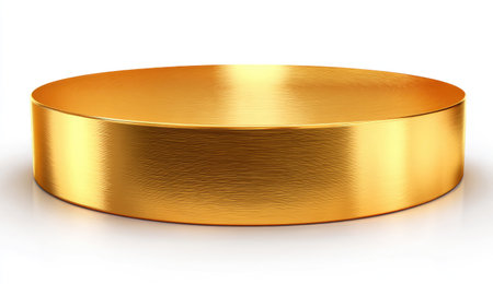 Round gold podium on a white background. 3d render illustration.の素材