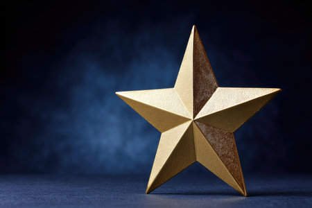 Golden star on a dark blue background. 3d render illustration.の素材