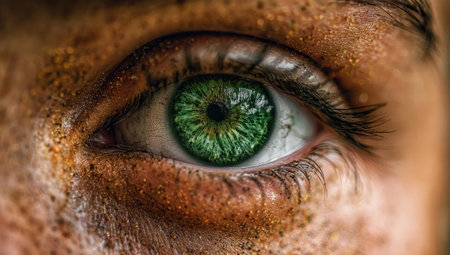 Close-up of a woman's green eye. Macro shot.の素材