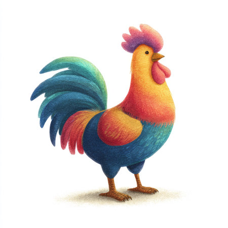 cartoon scene with rooster on white background - illustration for childrenの素材