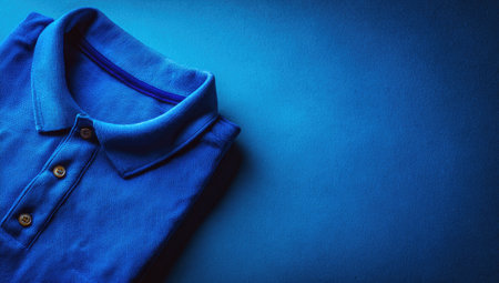 Blue polo shirt on blue background. T-shirt for men.の素材