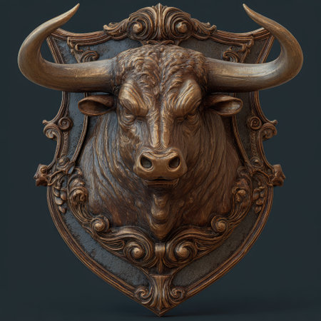 Bronze bull head. 3d illustration isolated on black background.の素材