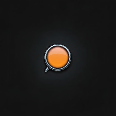 A digital illustration features a circular orange object with a silver border, presented against a dark backdrop. The composition is minimalist and centrally aligned. This image showcases a clean, modern aesthetic with strong color contrast. Suitable for various design projects, including digital media and print applications.の素材