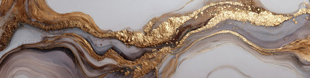 Abstract artwork with flowing gold and muted grays on a white background, creating a sense of depthの素材