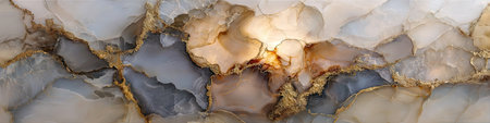 Abstract artwork depicts stone-like formations with golden veining, light, and a flowing, organic patternの素材