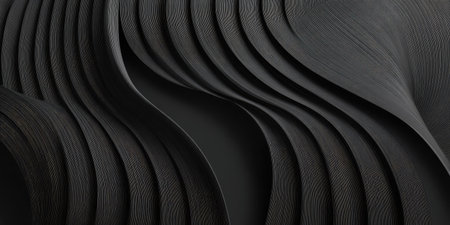 This image presents a dark, flowing abstract design with wave-like patterns. The composition features curved lines and a seamless texture. The image uses shades of black, creating a dramatic visual impact. This could be useful for various commercial applications like website backgrounds or advertising material.の素材