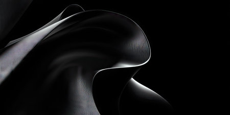 This image presents an abstract composition featuring undulating, dark-colored forms against a deep black backdrop. The shapes create a sense of movement and depth, enhanced by carefully placed lighting that highlights their curves. Suitable for design projects and visual media needing a contemporary and sophisticated aesthetic.の素材