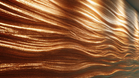 An abstract composition features flowing golden lines, creating a dynamic visual effect. The image showcases textures, and a blend of light and shadow, suggesting a sense of movement. Suitable for design projects, the image can be used as a background element or for visual enhancements in various applications.の素材